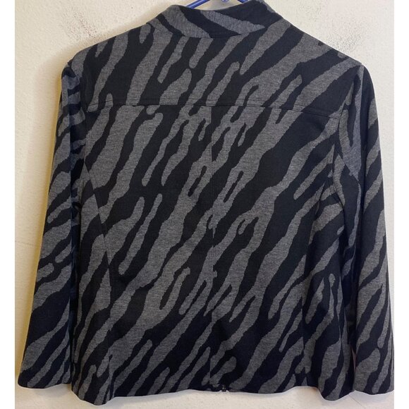 Ruby Rd. Zebra Animal Print Zipper Jacket Gray Black Women Size 12 Long Sleeve - Picture 2 of 3